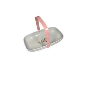 Vintage 1985 Teleflora Serving dish ceramic japan pink flower metal handle